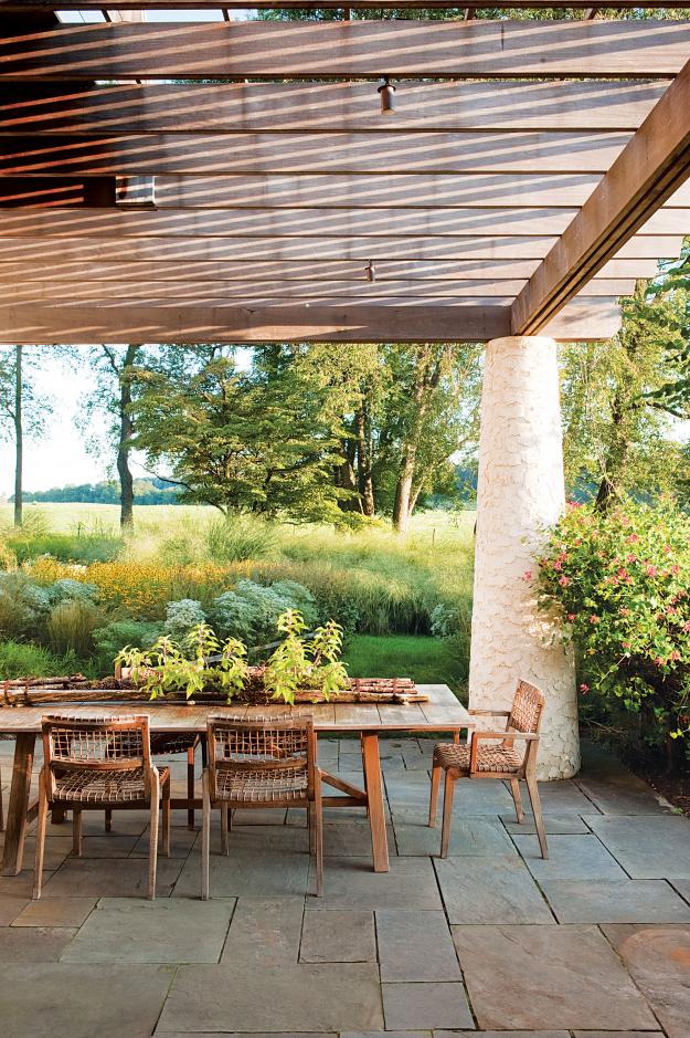 The dining terrace at the Ross home in Pennsylvania.