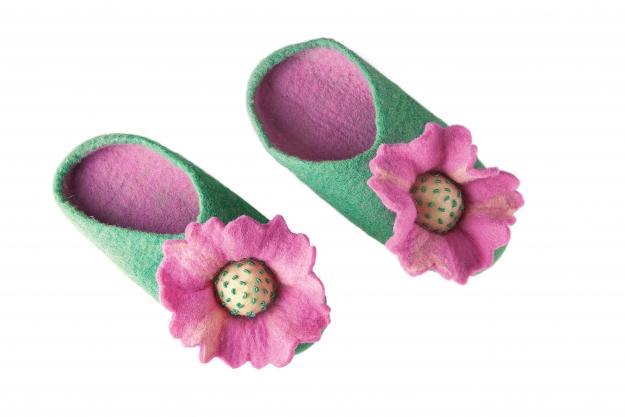 Folksy and bright slippers from HWD Felt.