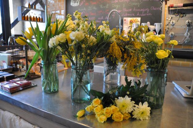 yellow flowers ready to be arranged