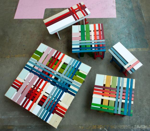 plaid benches