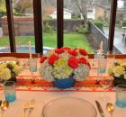 hydrangeas and roses tablescape