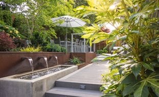 Outdoor Dining Terrace Canopy Of Trees Small Garden Pictures Garden Design Calimesa Ca