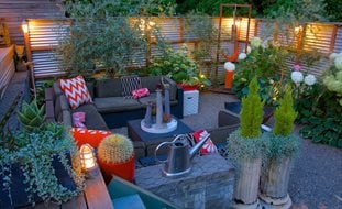 Lighting Layers Around Metal Deck
Ornamental Grasses in Pots
Digs Inside & Out
Portland, OR