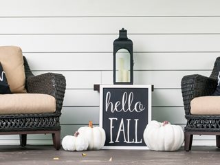 Black & White Fall Porch, Fall Sign, Lantern
Shutterstock.com
New York, NY