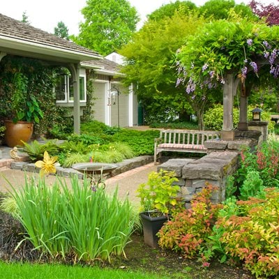 Front Entry With Bench "Dream Team's" Portland Garden Garden Design Calimesa, CA