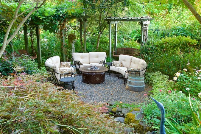 Secret garden with arbors and climbing vines