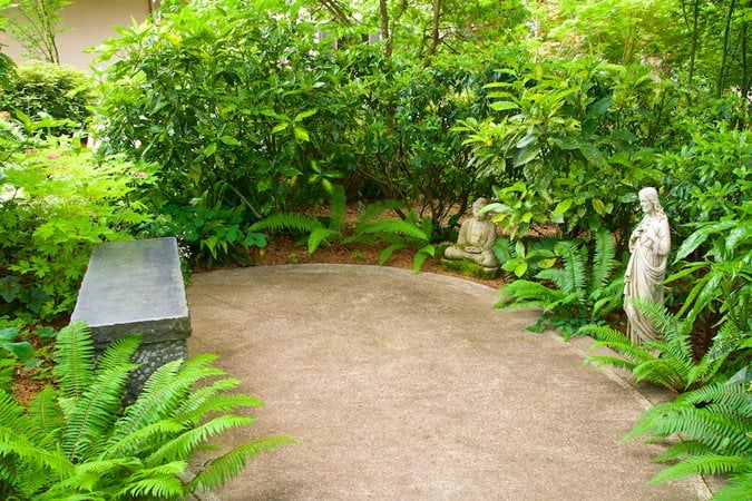 Meditation garden with spiritual statues